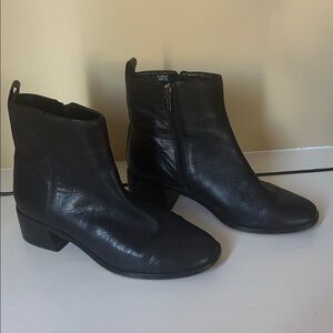 Vince Camuto Black Leather Low Block Heel Ankle Boots